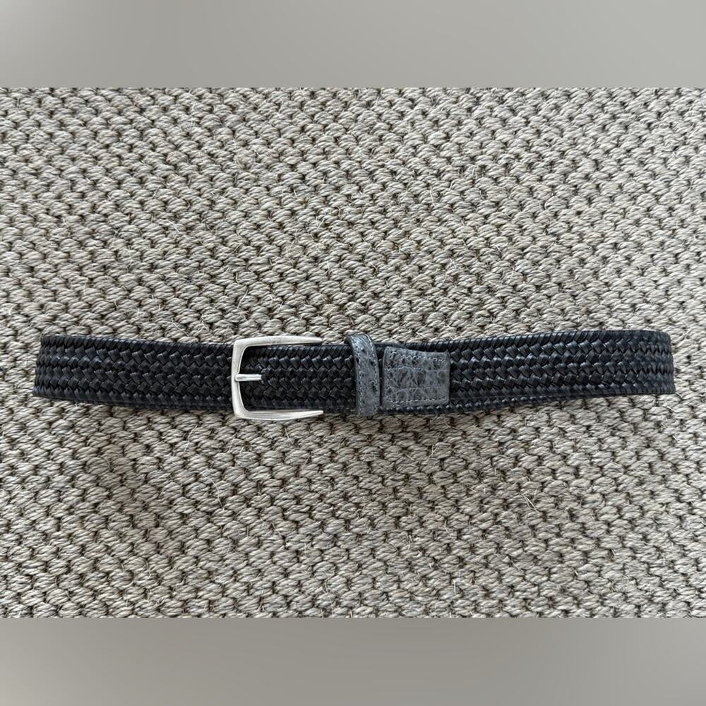 W.Kleinberg Leather Belt with Croc Tabs and Antiqued Nickel Buckle (34)